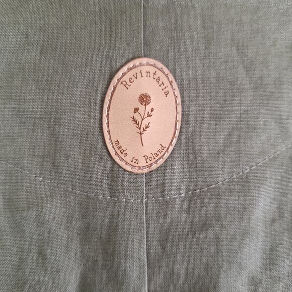 Revintaria 100% Linen Frida Dusty Sage Green Fitted Corset Tie Peasant Blouse M - Picture 6 of 10